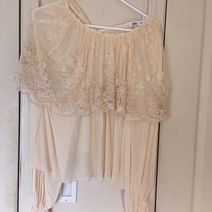 Zara Beige Lace Women's Blouse